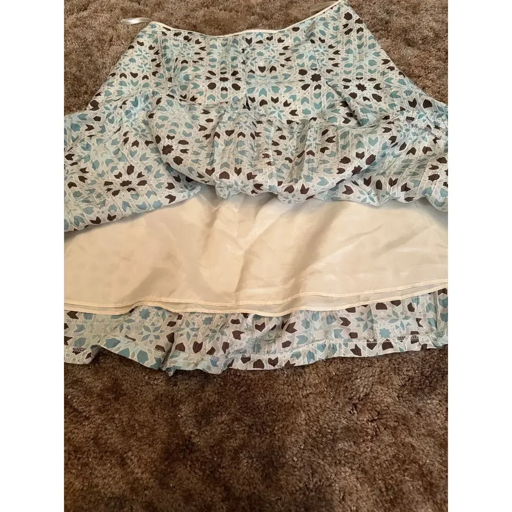 Vintage Banana Republic Y2K Silk Geometric Mosaic A-Line Skirt Boho Chic Twee